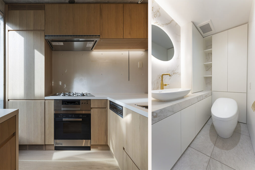 kitchen and bathroom